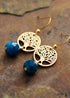 Boho Earrings, Dangle Earrings, Blue Apatite Gold Tree of Life